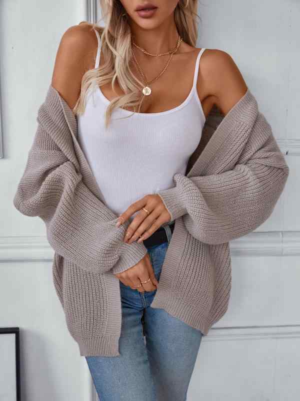 カーディガン レディース 秋冬 Vネック 長袖 ゆったり オーバーサイズ ノーボタン ミドル丈 ニット 無地 リブ編み 中厚手 快適 カジュアル 欧米スタイル ルームウェア オフィス 通勤