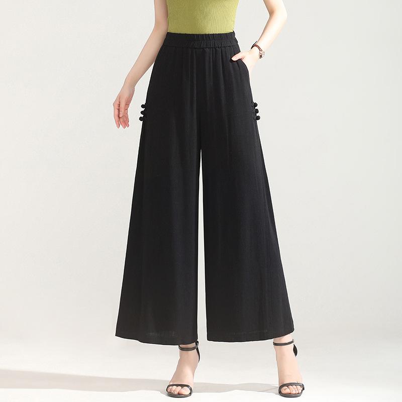 スカートパンツ レディース レトロ ドレープ感 落ち感 ウエストゴム ハイウエスト 細見え スタイルアップ ロング丈 ワイドシルエット スカンツ 薄手 ポリエステル 微ストレッチ カジュアル きれいめ 通勤 オフィスカジュアル オフホワイト ブラック