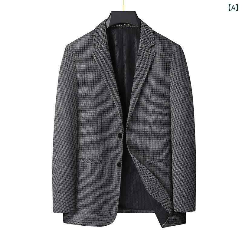 ジャケット メンズ 大きいサイズ 秋冬 厚手 ビジネス カジュアル ライトビジネス オフィス 通勤用 ゆったり チェック柄 ポリエステル素材 色落ちしにくい