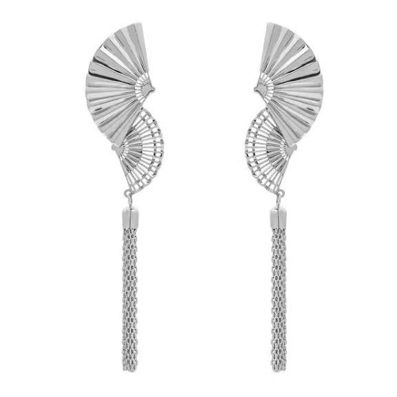 ピアス レディース 女性用 新中華風 扇形 タッセル 揺れる おしゃれ 上品 高級感 個性的 万能 普段使い 耳元アクセサリー 銅製