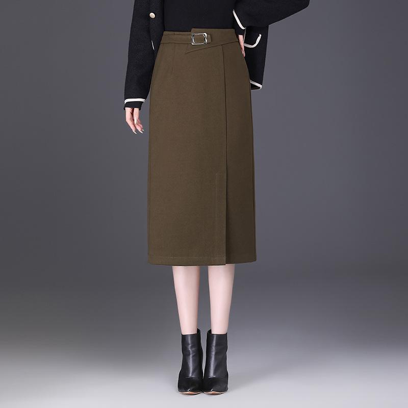 スカート レディース ハイウエスト ストレッチ 無地 シンプル タイトスカート ミモレ丈 通勤 オフィス きれいめ 上品 エレガント 着痩せ スタイルアップ 秋冬