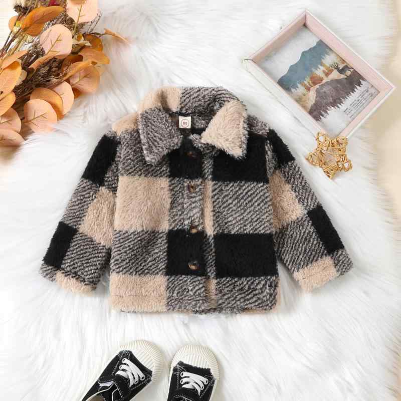 アウター ベビー キッズ 女の子 秋冬 韓国風 おしゃれ チェック柄 もこもこ ボア フリース ソフトタッチ 襟付き 長袖 シングルボタン 綿 コットン ジャケ...