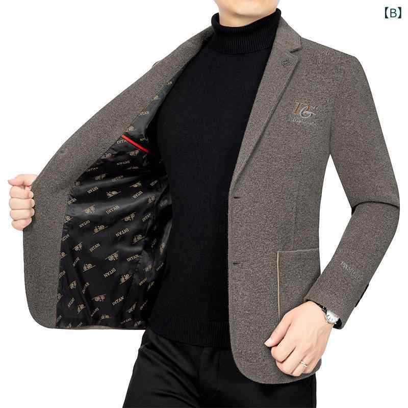 ジャケット メンズ 男性用 中年向け 秋冬 ウール混 形態安定 ノーアイロン 高級感 軽ビジネス テーラードジャケット カジュアルスーツ パパファッション ブルーグレー カーキ ブラック