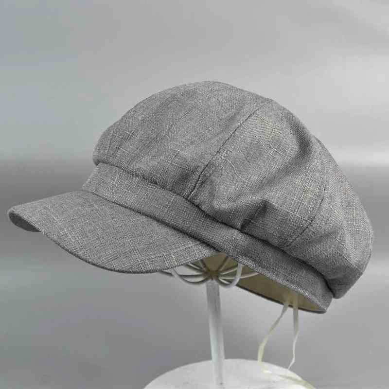 帽子 レディース キャスケット UVカット 通気性 日よけ 薄手 麻 リネン グレー 春夏秋 上品 エレガント レトロ カジュアル 普段使い(4)