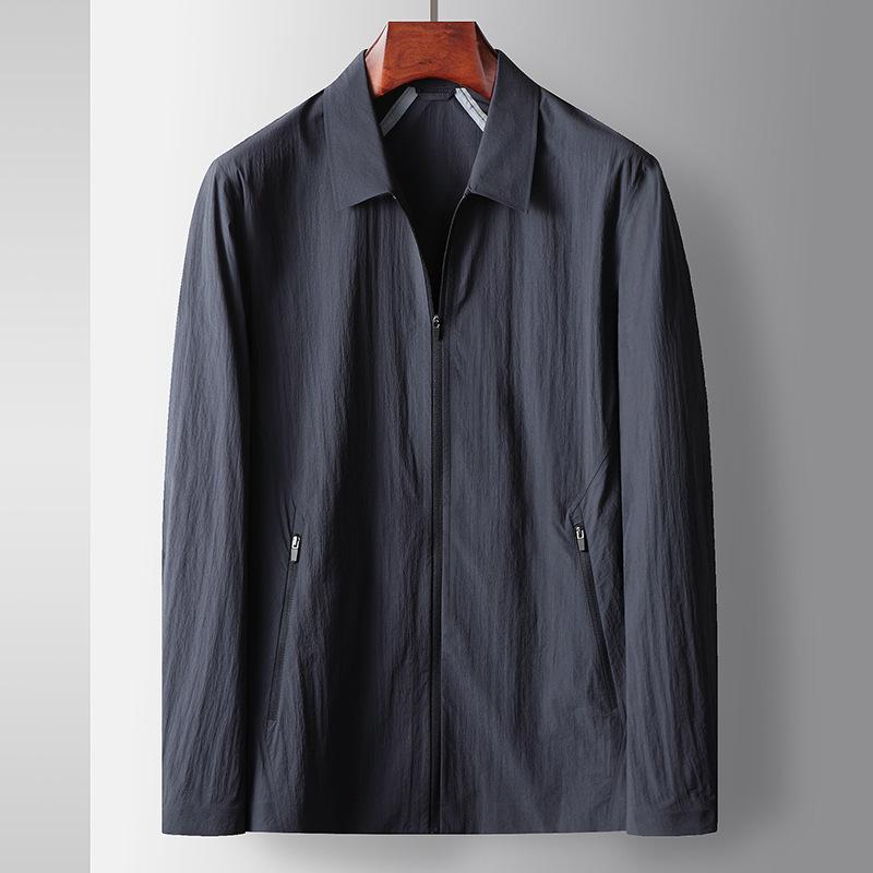 ジャケット メンズ 男性用 軽量 薄手 防風 防裂 シームレス 春夏 カジュアル ライトアウター ウィンドブレーカー 襟付き 長袖 サイドポケット 上質