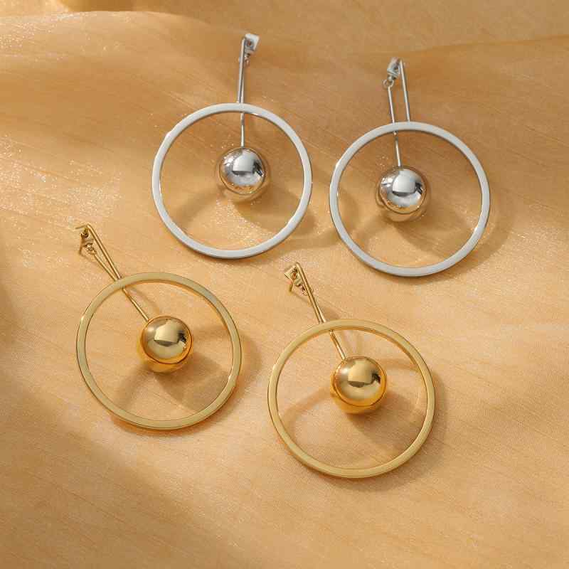 ピアス レディース 変色しにくい チタン鋼 ステンレス製 シンプルデザイン 中空 ビッグサークル 丸玉 幾何学 万能 オフィス カジュアル デイリーユース 電気メッキ加工 ゴールド シルバー