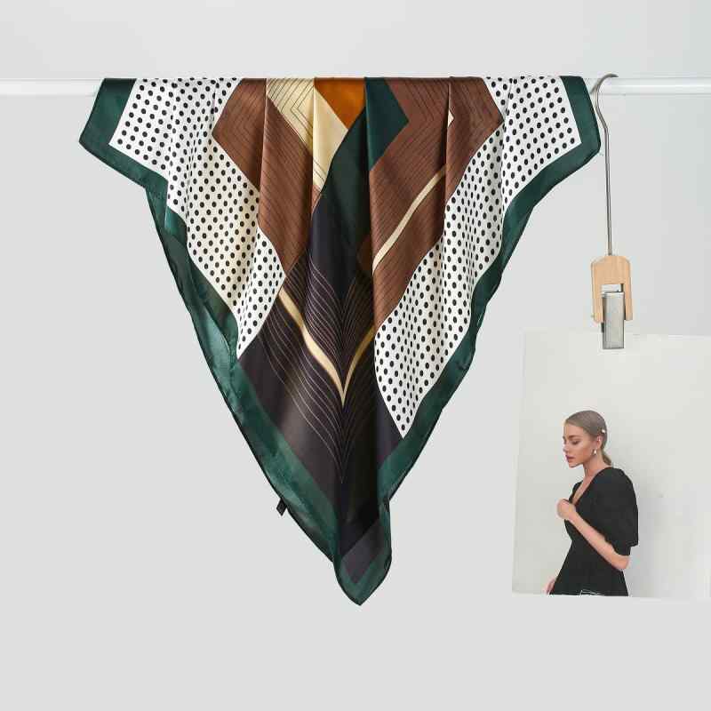 Other - スカーフ レディース 女性用 通勤用 幾何学模様 ドット柄 切り替え シンプル 春夏 ポリエステル シルク調 ネックスカーフ サテン 高級感 多用途 正方形 70cm角
