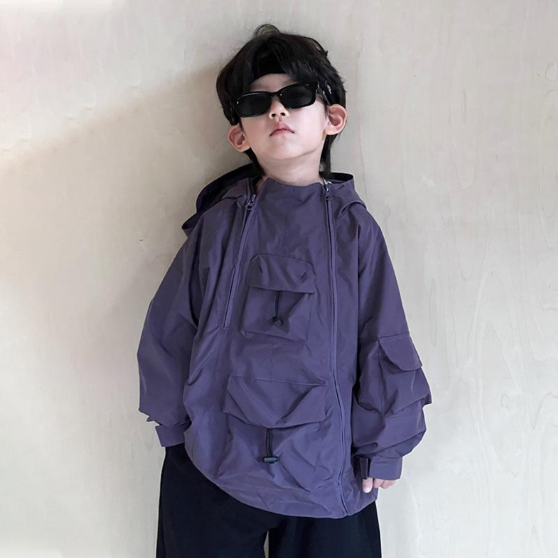 マウンテンパーカー キッズ 男の子 防風 フード付き 柔らかい 春秋 アウトドア ジュニア 通学 韓国風 おしゃれ ポリエステル アウター ブラック パープル