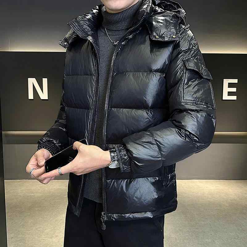 ダウンジャケット メンズ 男性用 保温 防寒 フード付き シャイニー 洗濯機可 ホワイトダックダウン 肉厚 ゆったり 韓国風 カジュアル ベーシック ジップアップ ポケット付き デイリー 秋冬 白 黒 大きいサイズ フィルパワー600の商品画像