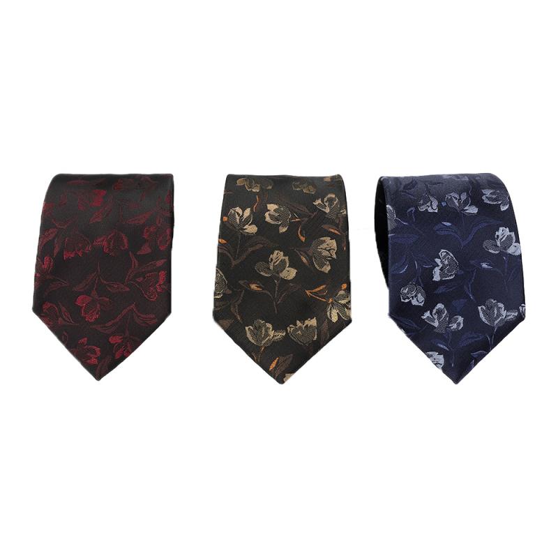 メンズ 男性用 ネクタイ ポケットチーフ セット ポリエステル ジャガード織り 花柄 ビジネス フォーマル 結婚式 スーツ 礼装 ブラウン ワインレッド ネイビー