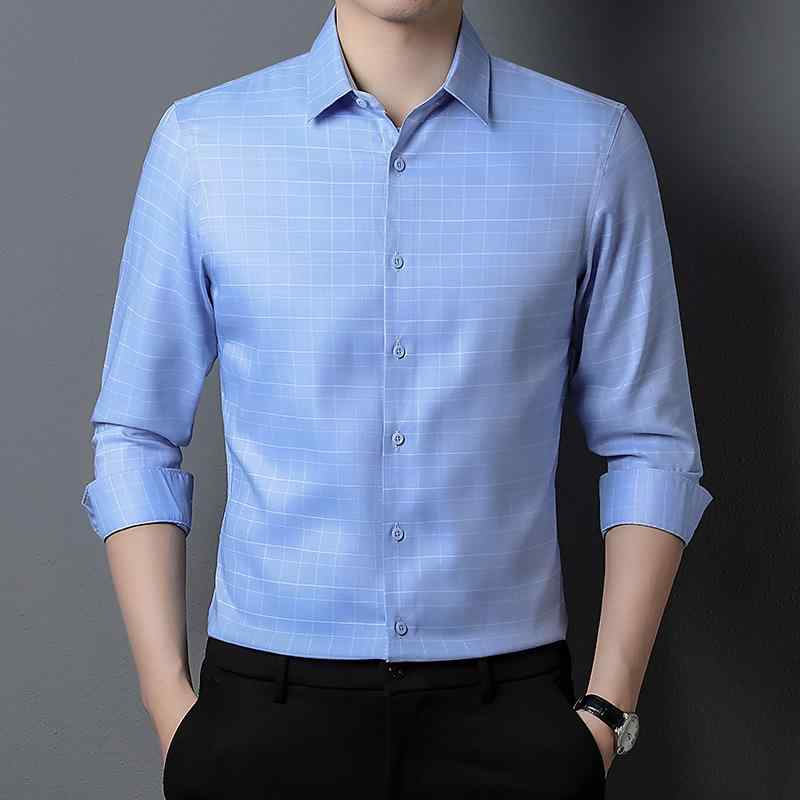 シャツ メンズ 男性用 シルケット加工 綿100% 長袖 チェック柄 ゆったり おしゃれ カジュアル ビジネス 青年向け 春秋 ウォッシャブル 防シワ アイロン不要