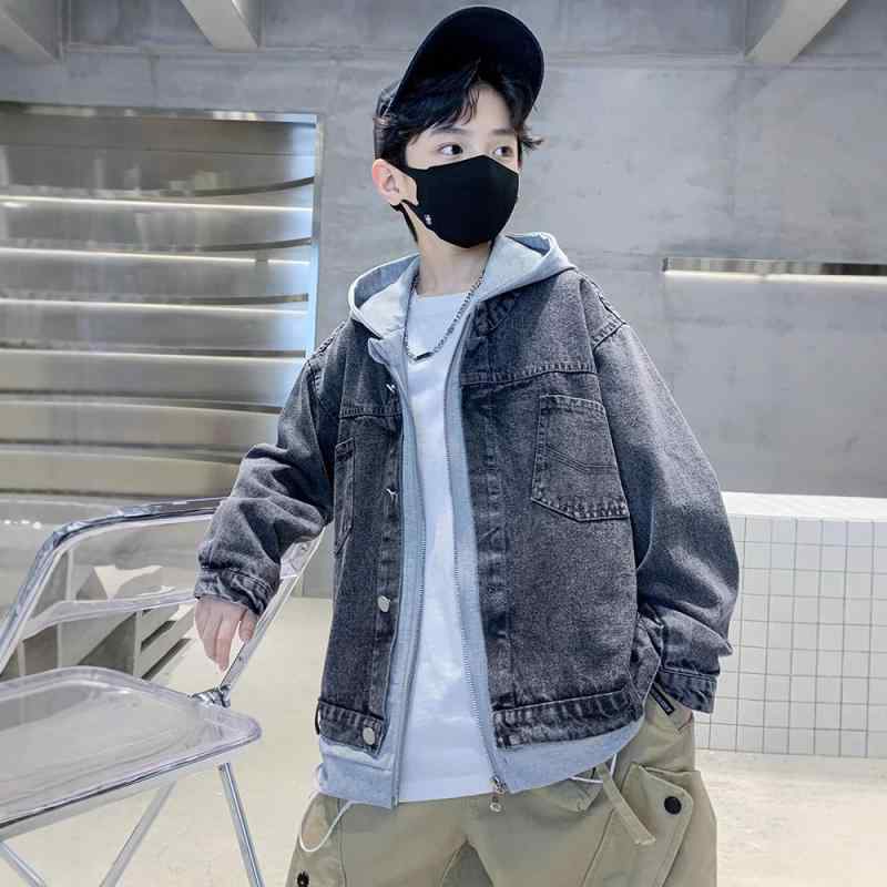 デニムジャケット 男の子 ジュニア フード付き ジップアップ 長袖 コットン100% 柔らかな肌触り 春秋 韓国風 ストリート カジュアル おしゃれ 通学 アウ...