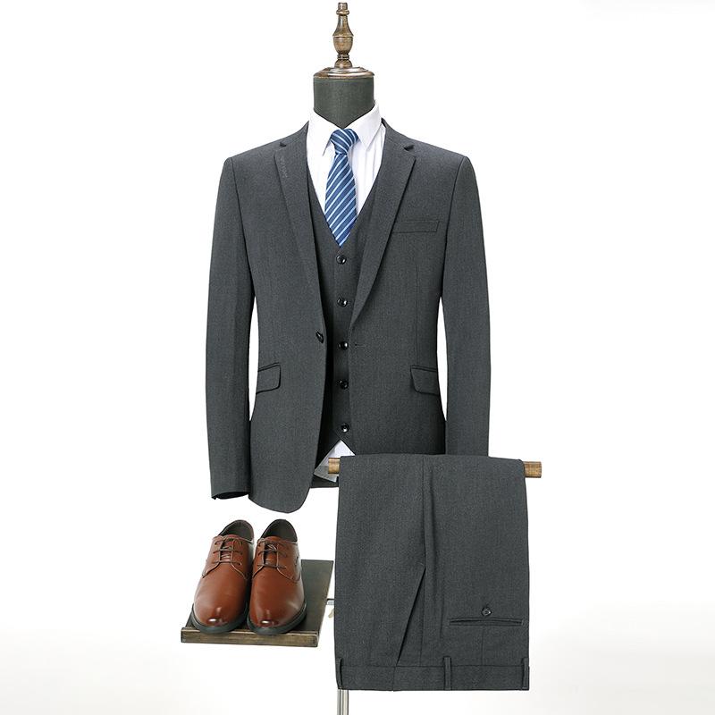 スーツ メンズ 男性用 形態安定 ウール混紡 四季 スリーピース セットアップ 欧米風 ビジネス カジュアル フォーマル 礼服 通勤 結婚式 冠婚葬祭 シングルブレスト 1つボタン ノッチドラペル カーキ ダークグレー