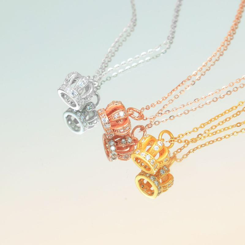 ネックレス レディース 925シルバー クラウン ジルコニア 透かし彫り ペンダント O字チェーン 宮廷風 レトロ ゴールド プラチナカラー 通勤 オフィス 普段使い(4)