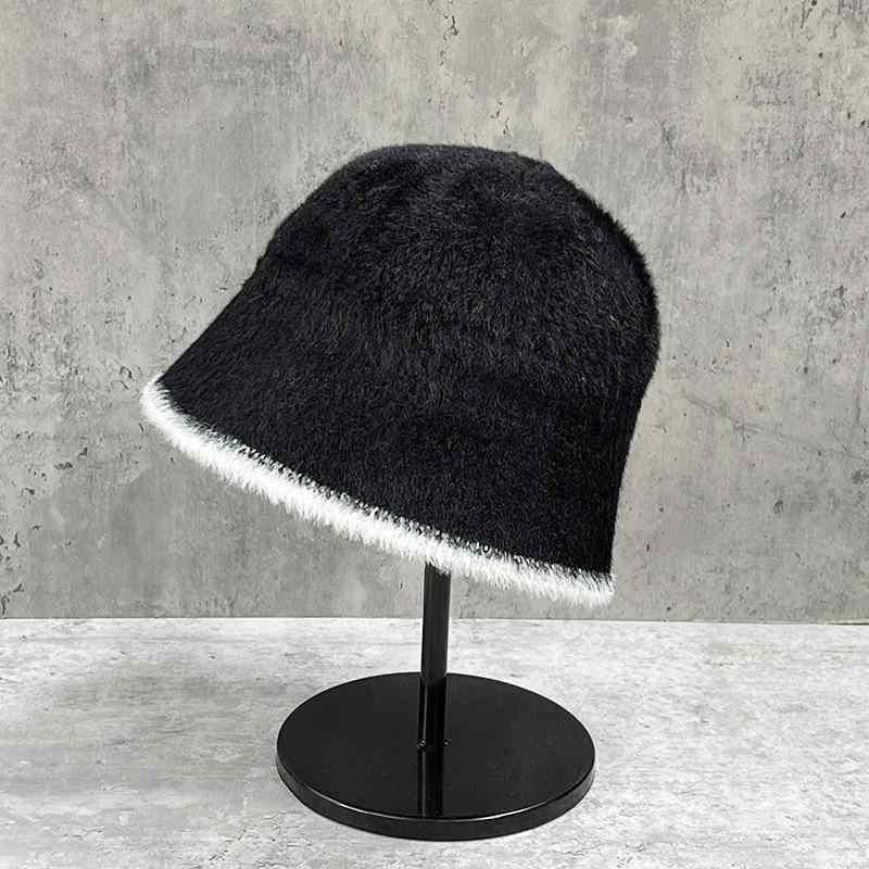 バケットハット レディース もこもこ ファー ウール混 ニット 切り替え 小顔効果 すっぴん隠し 保温 防寒 防風 エレガント かわいい 秋冬(4)