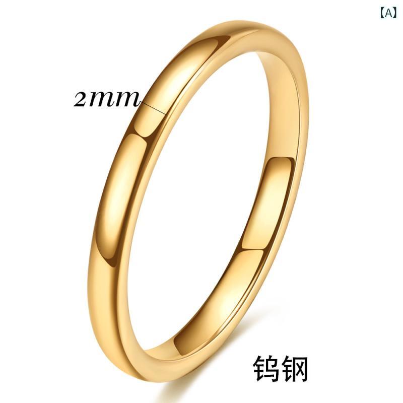 セキュアデポの指輪 メンズ レディース ペアリング カップルリング 男女兼用 ピンキーリング タングステン製 18金メッキ 鏡面仕上げ 光沢 シンプル プレーン 細身 複数サイズ ゴールド シルバー ローズゴールド ブラック マルチカラー｜アングル2