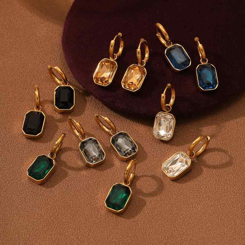 ピアス イヤリング レディース 女性用 マイヤール風 18Kゴールド スクエアジルコニア ステンレス製 電気メッキ加工 幾何学デザイン レトロ アンティーク調 軽やか 上質感 小ぶり 個性的 万能 白 金 緑 灰 カラー