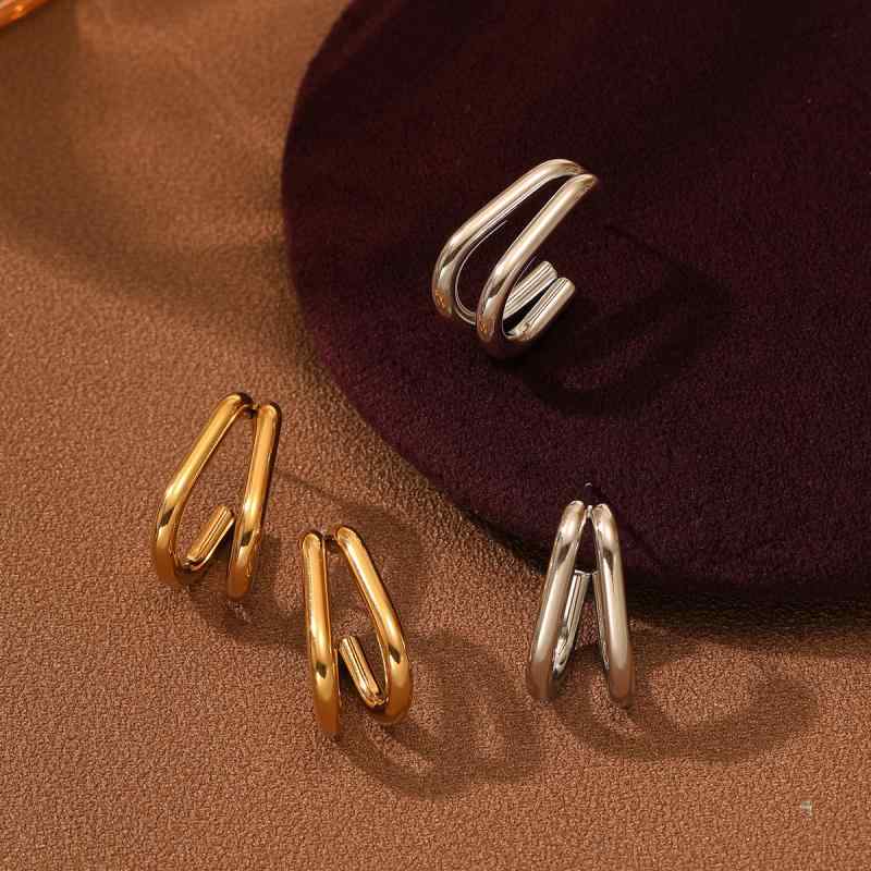 ピアス レディース サージカルステンレス ダブルC型フープ 電気メッキ加工 シルバーカラー インフルエンサー 欧米風 トレンド オフィス カジュアル 通勤 ビジネス(4)