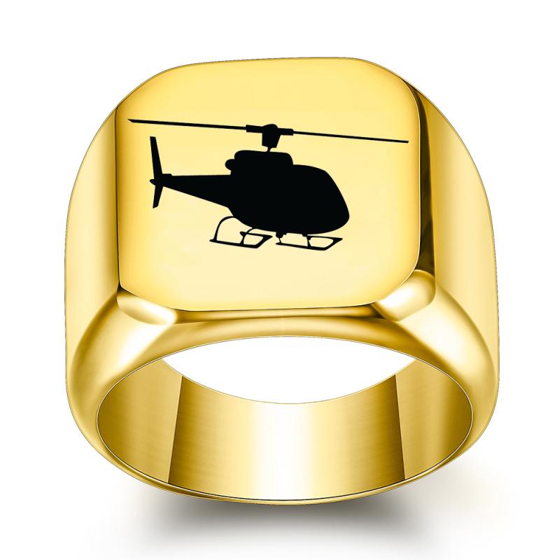 指輪 メンズ 男性用 チタン鋼製 電気メッキ加工 レトロ パンク ヴィンテージ ヘリコプター スクエアデ..