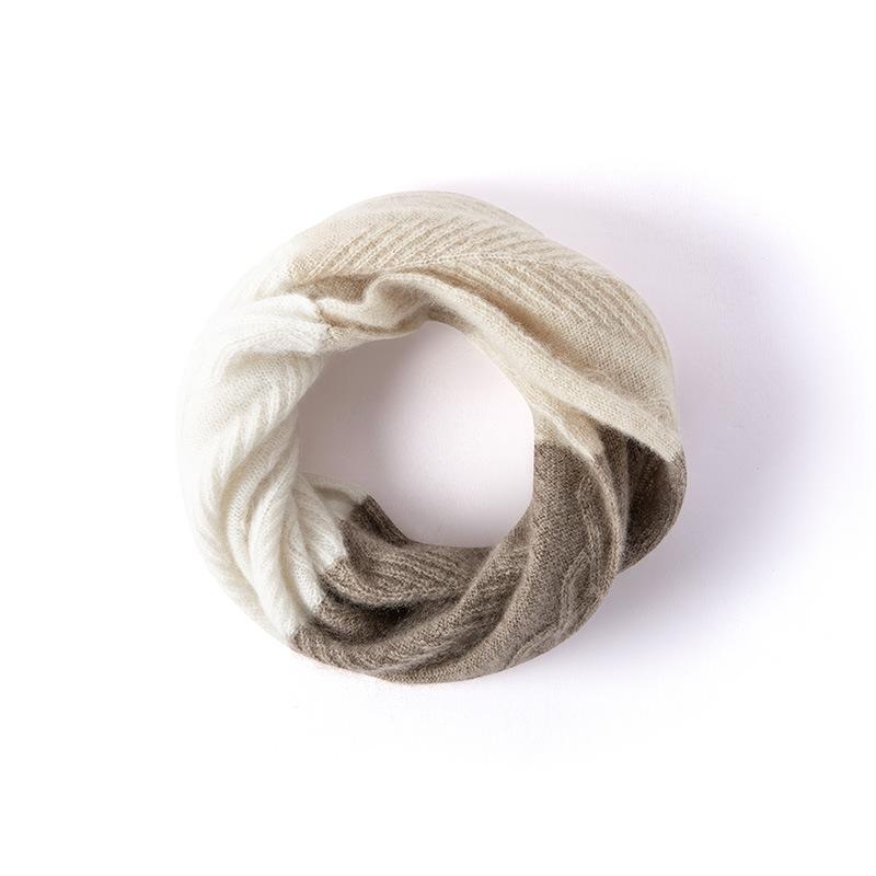 ネックウォーマー 男女兼用 ユニセックス カシミヤ ニット 三色切り替え 配色 保温 防寒 あったか 暖かい 秋冬 付け襟 フェイクカラー 首元暖か 着回し