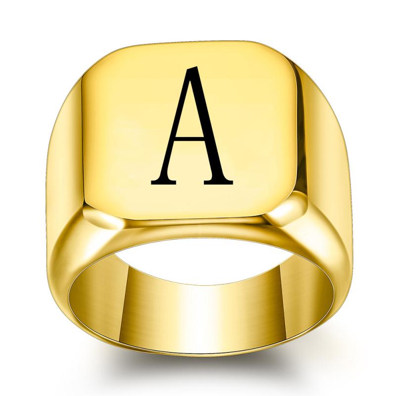 指輪 メンズ 男性用 欧米風 チタン鋼 26種類 アルファベット イニシャル 文字 レトロ パンク スクエア ..