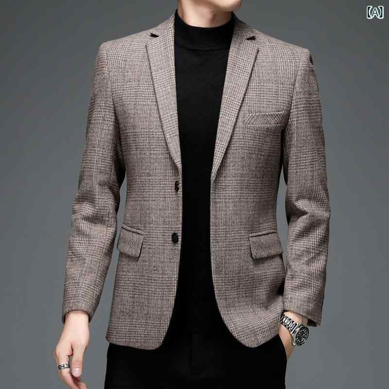 テーラードジャケット メンズ 秋冬 ビジネス カジュアル ビジカジ 通勤 ゆったり オーバーサイズ ウール調 メルトン シングルボタン 2つボタン シワになりにくい チェック柄