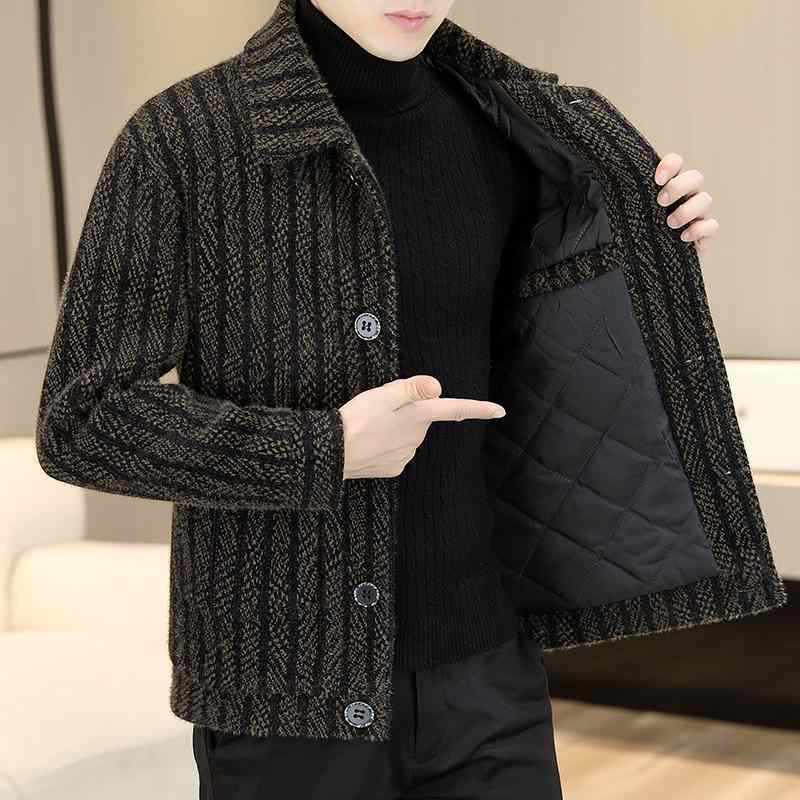 コート メンズ 冬物 厚手 中綿入り 保温 フリース メルトン テーラードカラー 韓国ファッション スリム おしゃれ カジュアル ショート丈 ジャケット(4)