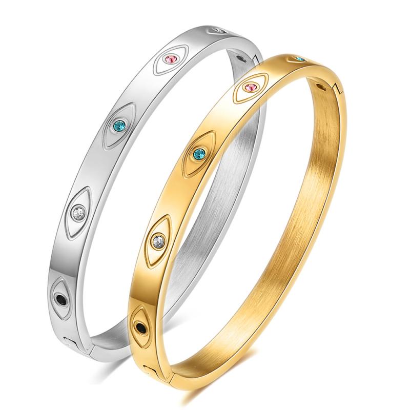 Diamond - ブレスレット レディース 金属アレルギー対応 ステンレス 悪魔の目 ジルコニア 18金コーティング 6mm幅 シンプル おしゃれ 上品 カジュアル オフィス 通勤 プレゼント ギフト ゴールド シルバー