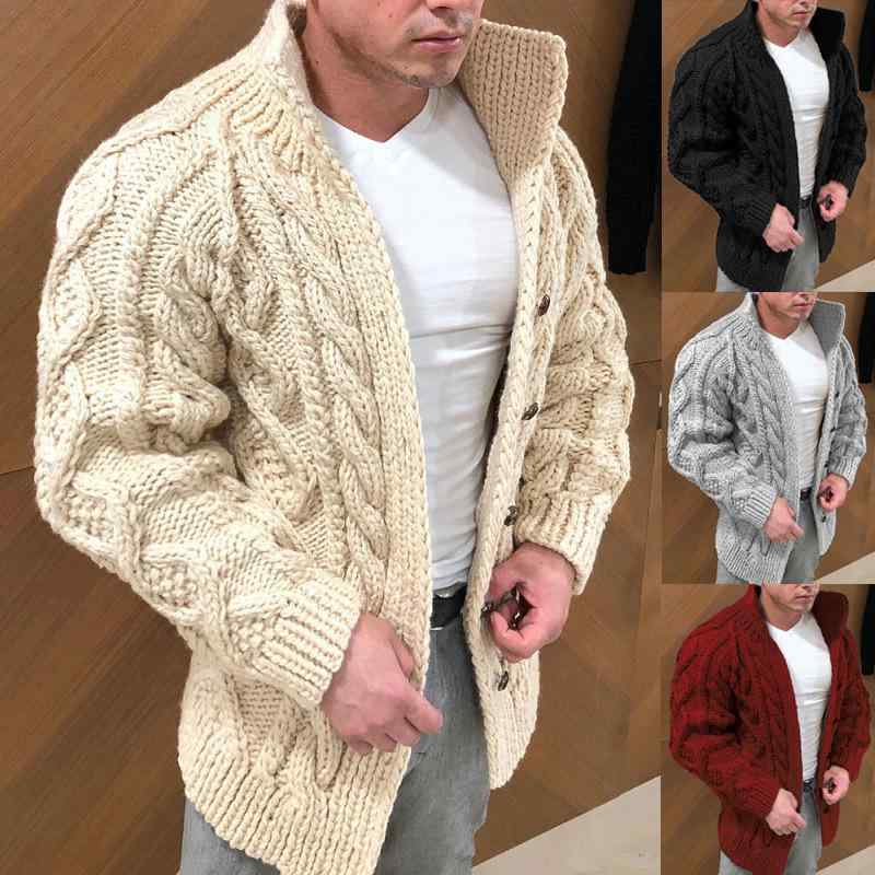 セーター メンズ カーディガン 厚手 防寒 長袖 スタンドカラー ケーブル編み ジャガード編み ゆったり ..