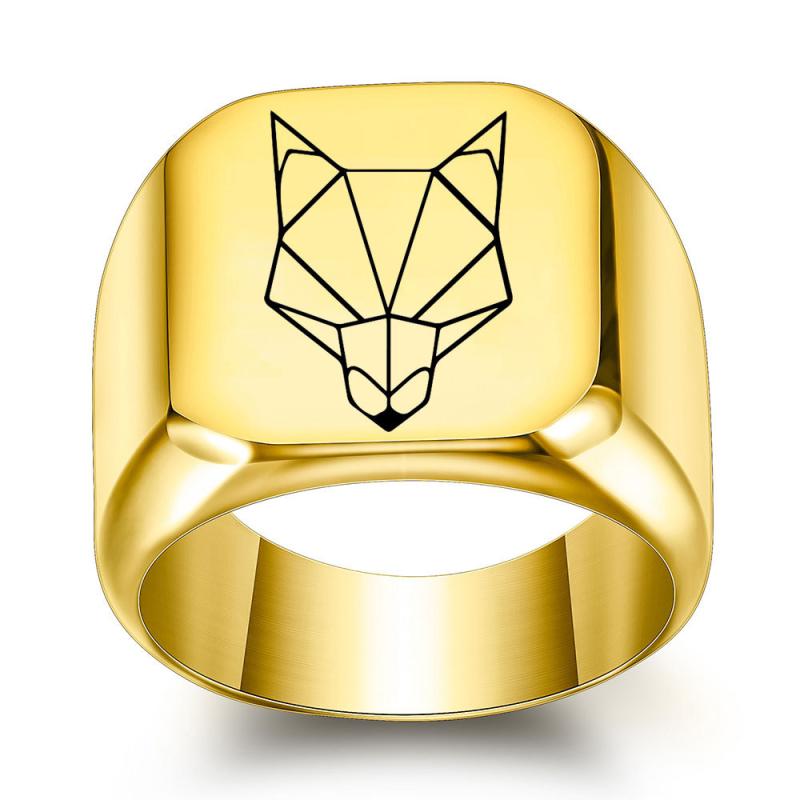 指輪 メンズ 抽象的な狼ヘッド チタン鋼製 レトロ パンク スクエア型 欧米デザイン 電気メッキ加工 学..