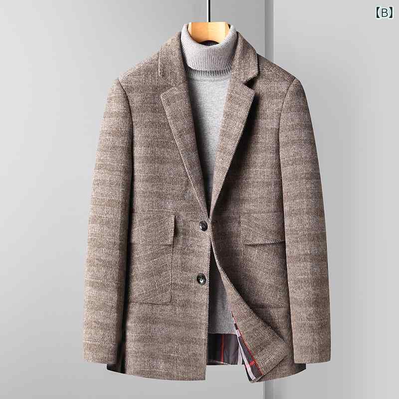 テーラードジャケット メンズ 秋冬 免燙加工 羊毛混紡 チェック柄 シングルブレスト 2ボタン スリムフィット カジュアル 韓国スタイル 通勤 オフィス きれいめ グレー カーキ