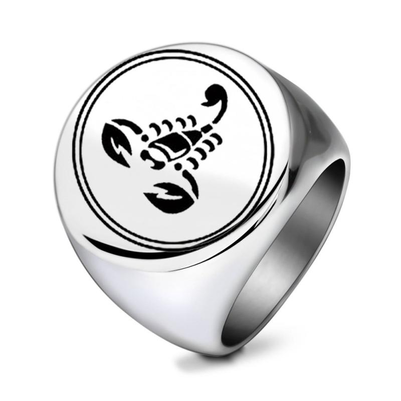 指輪 メンズ 男性用 ステンレス製 光沢 電気メッキ加工 耐食性 サソリモチーフ 円形 幾何学模様 ヴィン..