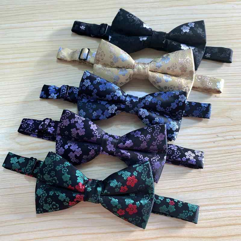 蝶ネクタイ メンズ 結婚式 披露宴 パーティー フォーマル ビジネス カジュアル クラシック ダブルレイヤー 爽やか 小花柄 ポリエステル ポケットチーフ セット イエロー パープル グリーン ブルー ブラック(4)