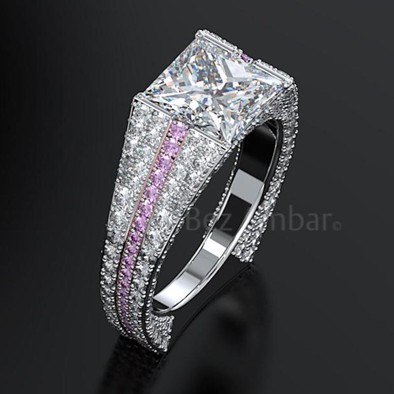 指輪 レディース ジルコニア マイクロパヴェ スクエアカット 合金 欧米風 クラシック カップル ペア 個性的 おしゃれ エレガント ファッション 通勤 プラチナカラー(4)