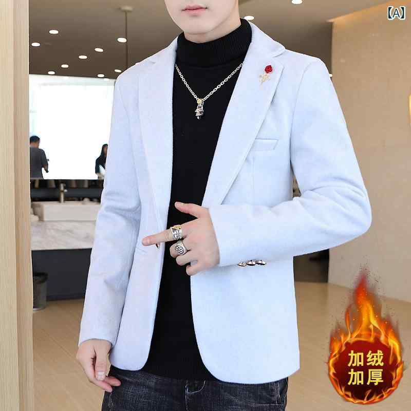 ジャケット メンズ ミンクタッチ 裏起毛 厚手 保温 防寒 暖かい スリムフィット 細身 韓国風 トレンド カジュアル テーラードジャケット シングルボタン 秋冬 学生 通勤 オフィス ポリエステル 無地