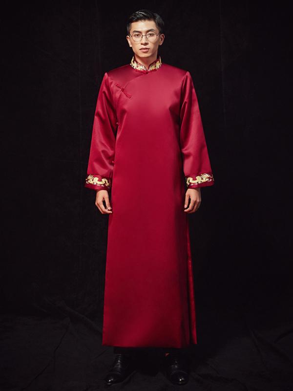 チャイナ服 メンズ 刺繍 ジャガード織り 馬褂 結婚式 披露宴 介添人 フォーマル 中華風 伝統衣装 ロン..