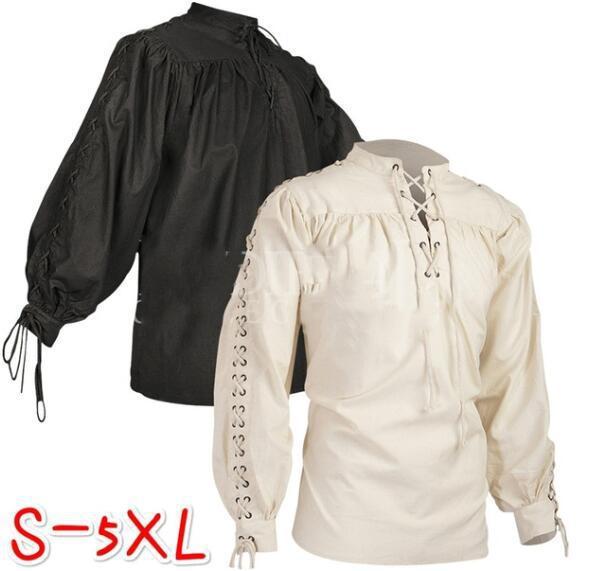 シャツ メンズ 接触冷感 中世レトロ 欧米風 スタンドカラー 紐付き 長袖 ゆったり ルーズフィット 綿 コットン 春夏 カジュアル