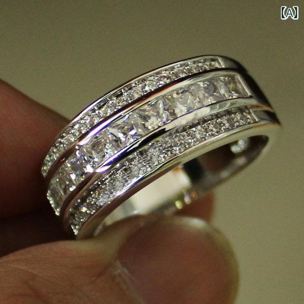 セキュアデポの指輪 レディース 婚約指輪 ペアリング ジルコニア 合金製 プラチナカラー 上品な輝き 高級感のあるデザイン 普段使い 通勤用にも オフィス カジュアル フォーマル対応｜アングル2