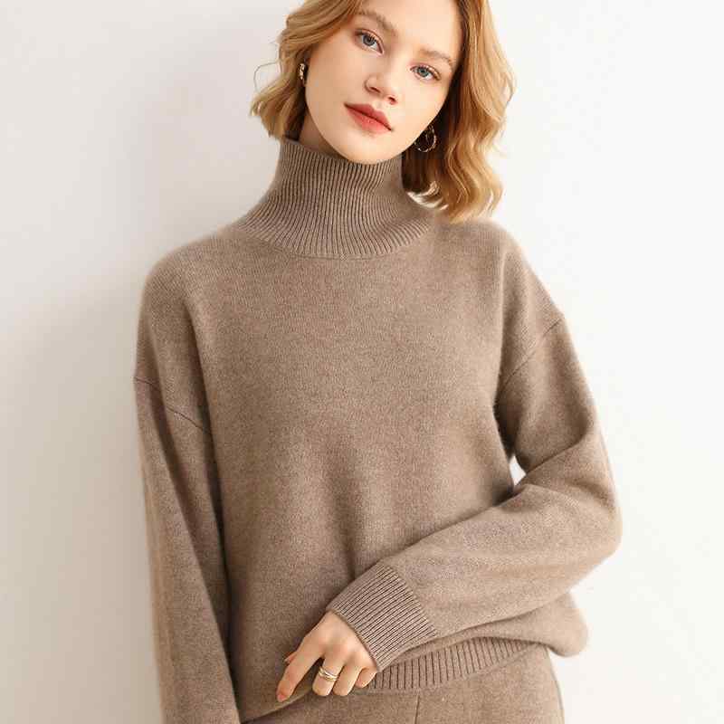 ニット レディース 純カシミヤ カシミア 厚手 暖かい 保温性 モックネック ゆったり ルーズシルエット プルオーバー 長袖 秋冬 通勤 オフィス カジュアル 無地 フリーサイズ