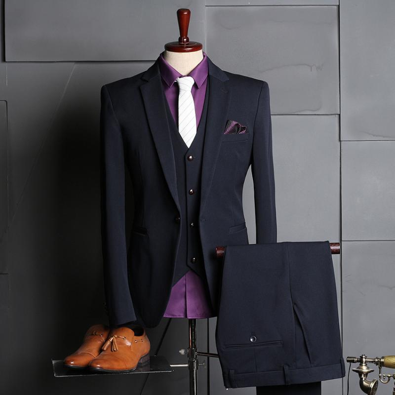 Trousers, Bottoms - スーツ メンズ 男性用 スリーピース セットアップ オールシーズン 結婚式 披露宴 宴会 パーティー ビジネス 通勤 フォーマル カジュアル 新郎 ウェディング スリムフィット 韓国ファッション 混紡素材 ブラック ネイビー