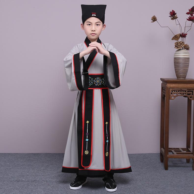漢服 キッズ 男の子 男児 中国 伝統衣装 書生風 古典衣装 民族服 発表会 舞台 演劇 学芸会 学園祭 コスチューム 綿 コットン 通年 黄色 グレー ブルー