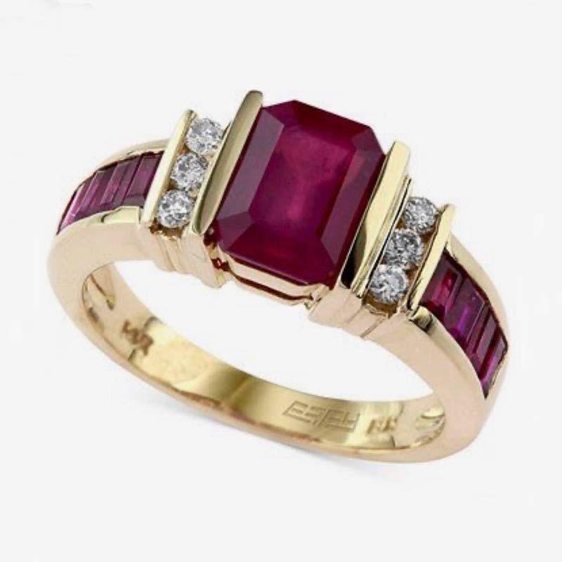 指輪 レディース 女性用 レッドジルコニア 煌めく 花デザイン 合金 ゴールドカラー ファッションリング