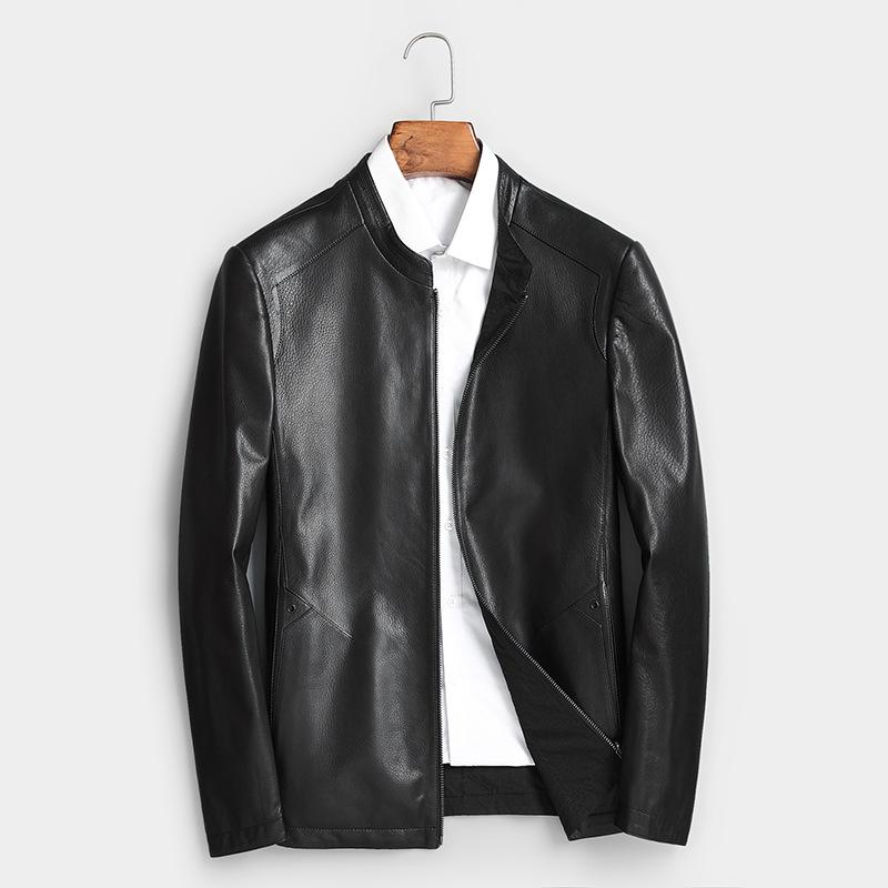 レザージャケット メンズ 男性用 リバーシブル 本革 牛革 立ち襟 ジップアップ ミドル丈 秋冬 ビジネス カジュアル 通勤 大人向けアウター ブラック ポリエステル裏地