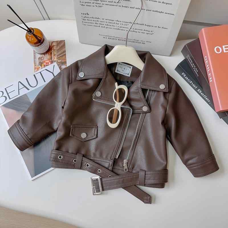 ジャケット 女の子 ガールズ 子供服 PUレザー フェイクレザー 春秋 アウター 韓国風 おしゃれ カジュアル 襟付き 長袖 フードなし ジップアップ ウエスト...