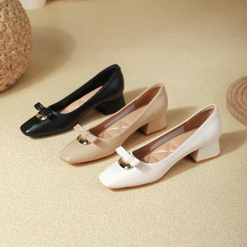 パンプス レディース 疲れにくい 歩きやすい やわらか素材 フレンチスタイル スクエアトゥ ミドルヒール ブロックヒール 浅口 スリッポン 通勤 オフィス デイ...