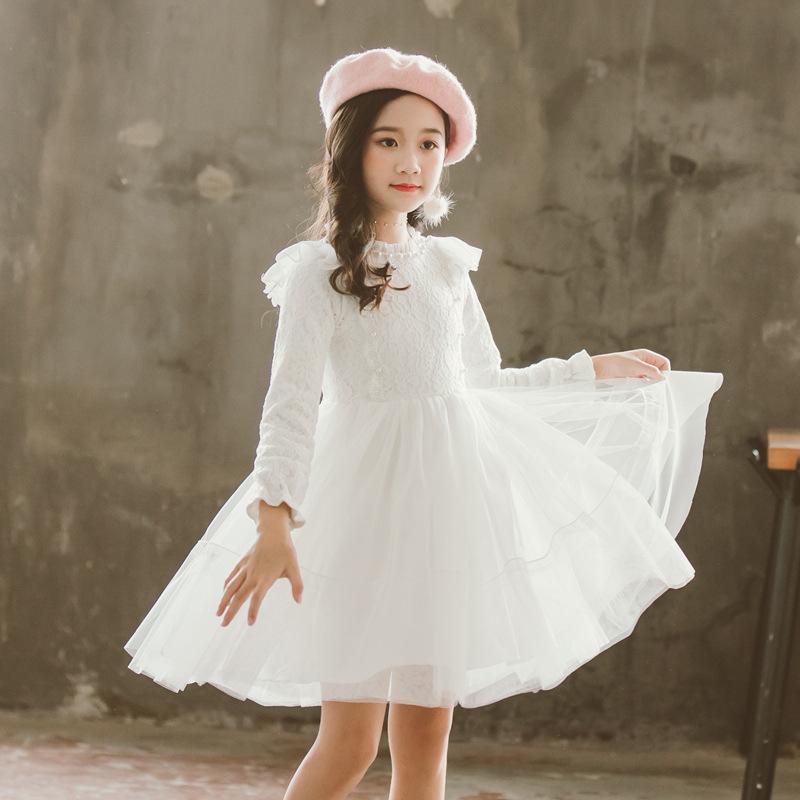 ワンピース ジュニア ガールズ 裏起毛 長袖 レース プリンセススタイル 発表会フォーマルドレス 韓国風 花柄 綿 秋冬 赤 白