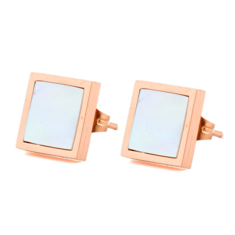 White Coral - 耳飾り レディース 韓国ファッション かわいい シンプル 10mm 正方形 シェルデザイン 3色 ゴールド シルバー ローズゴールド 万能 ピアス イヤリング