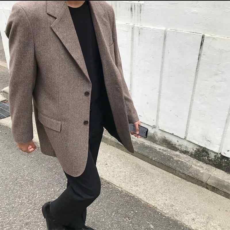 テーラードジャケット メンズ ゆったり オーバーサイズ 厚手 ウール混紡 韓国ファッション カジュアル ビジネス 通勤 秋冬 シングルブレスト 2つボタン 無地