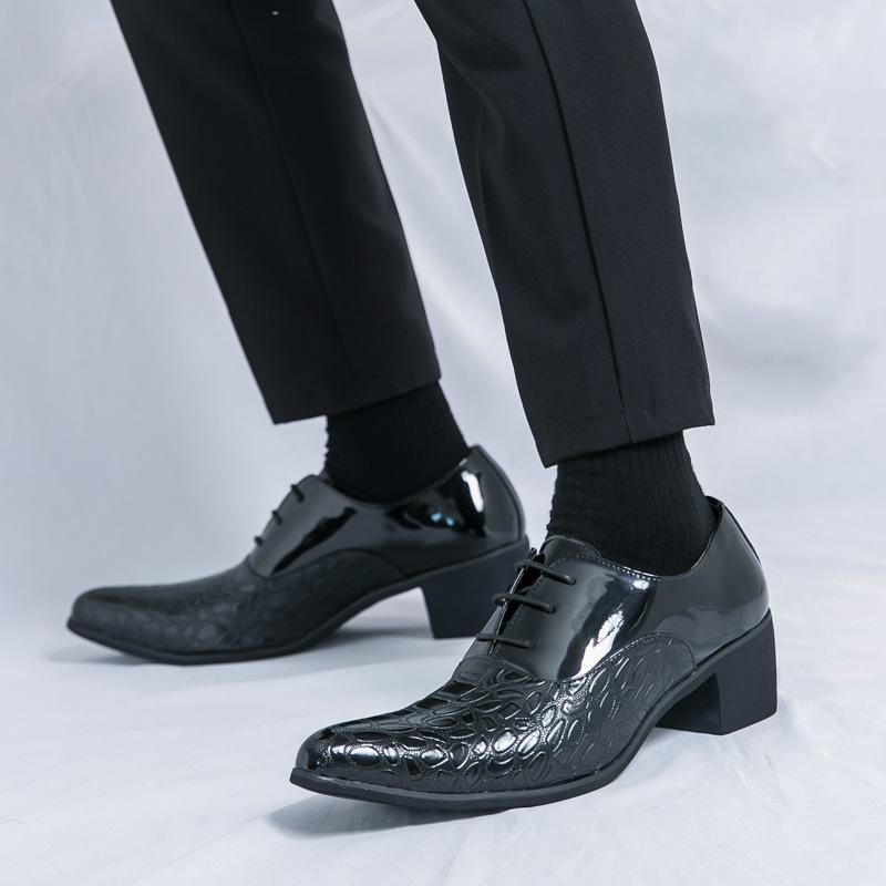 ビジネスシューズ メンズ 大きいサイズ シークレットヒール エナメル ポインテッドトゥ レースアップ 革靴 多色展開 ラバーソール ハイカット ブリティッシュスタイル ステッチデザイン カジュアル ビジネス 通勤 男性用
