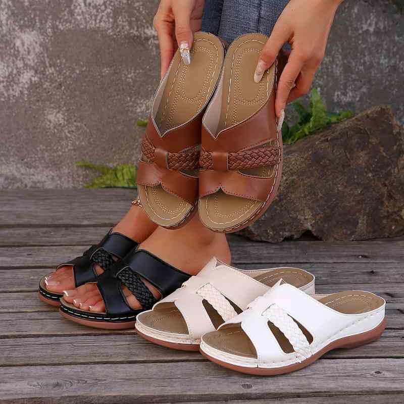 サンダル レディース 大きいサイズ ウェッジソール オープントゥ 歩きやすい 疲れにくい カジュアル 欧米風 リゾート 旅行 普段使い PUレザー ゴム底 春夏 ブラック ホワイト ベージュ ブラウン